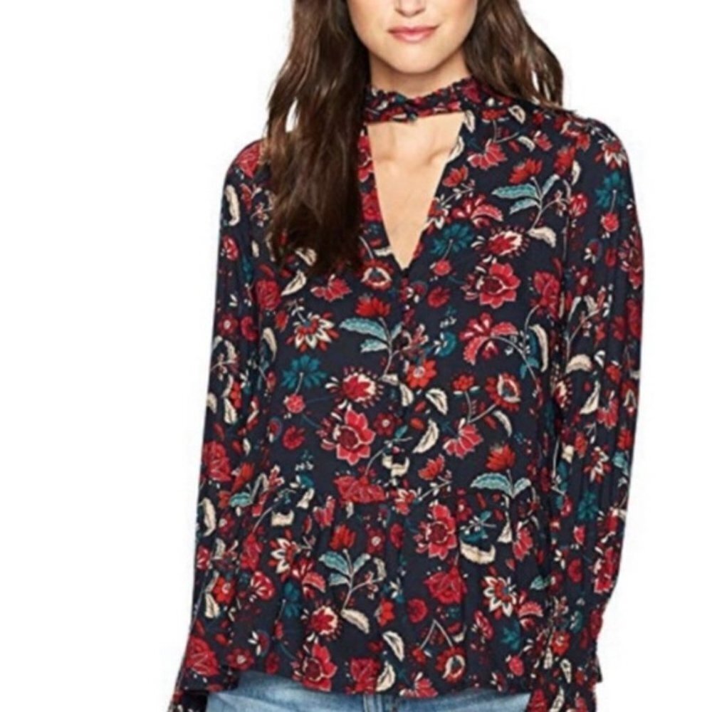 William Rast Ramsey Floral Top Relaxed Peplum V-neck Red Office Work Date Nightโ
